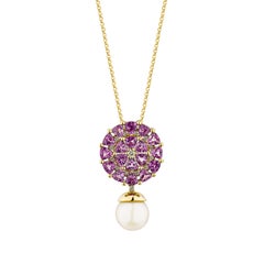 Sunita Nahata Pearl 5.94ct. Pendant in 18KYG with Pink Sapphire & Diamond.
