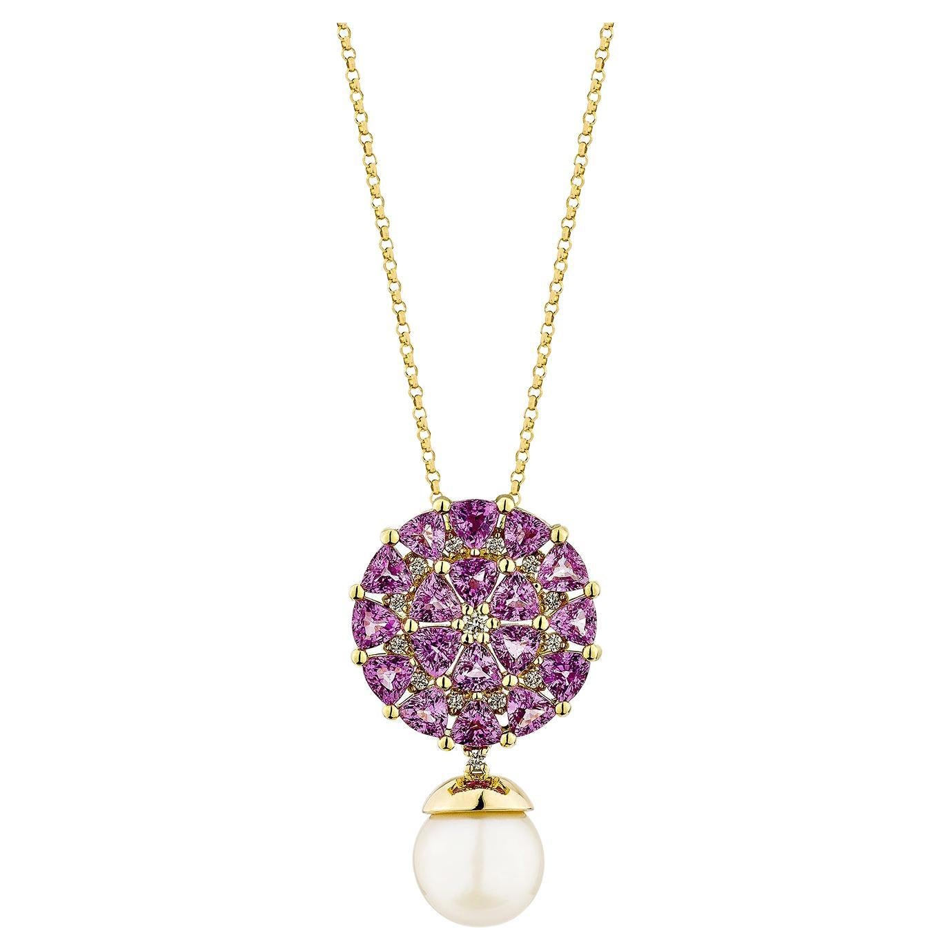 Sunita Nahata Pearl 5.94ct. Pendant in 18KYG with Pink Sapphire & Diamond.