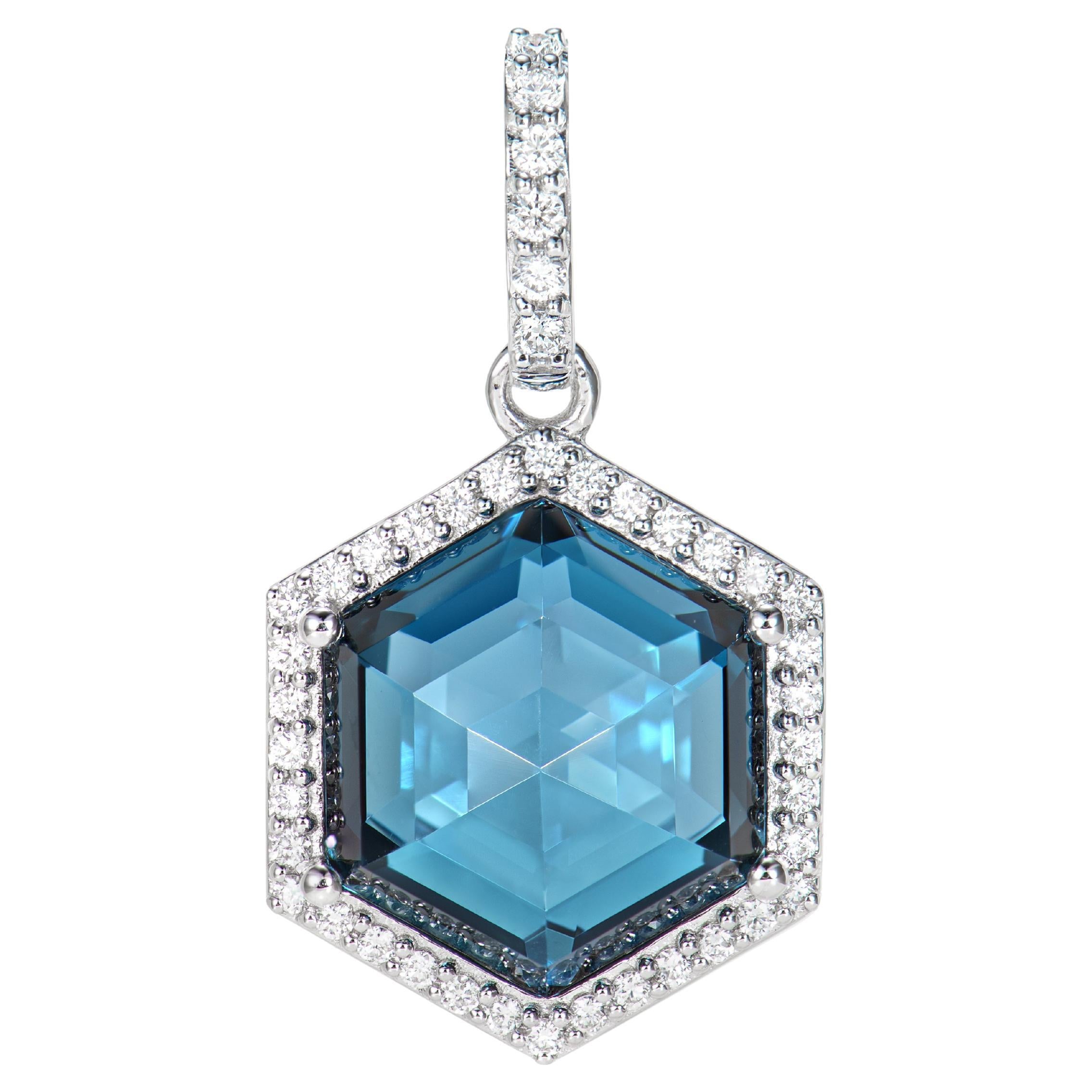 Sunita Nahata London Blue Topaz 6.00ct. Pendant in 18KWG with Diamond.