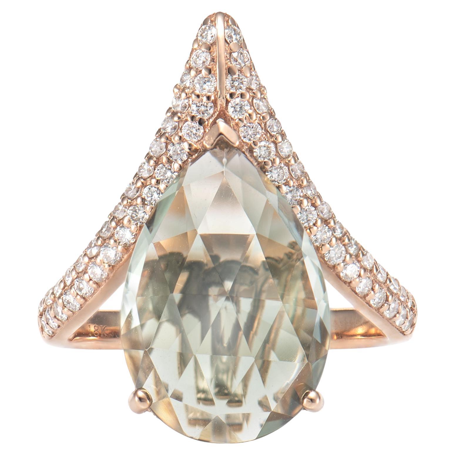 Sunita Nahata Mint Quartz 6.00ct. Fancy Ring in 18KRG with Diamond.