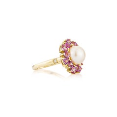 Sunita Nahata Pearl 6.05ct. Fancy Ring in 18KYG with Pink Sapphire & Diamond.