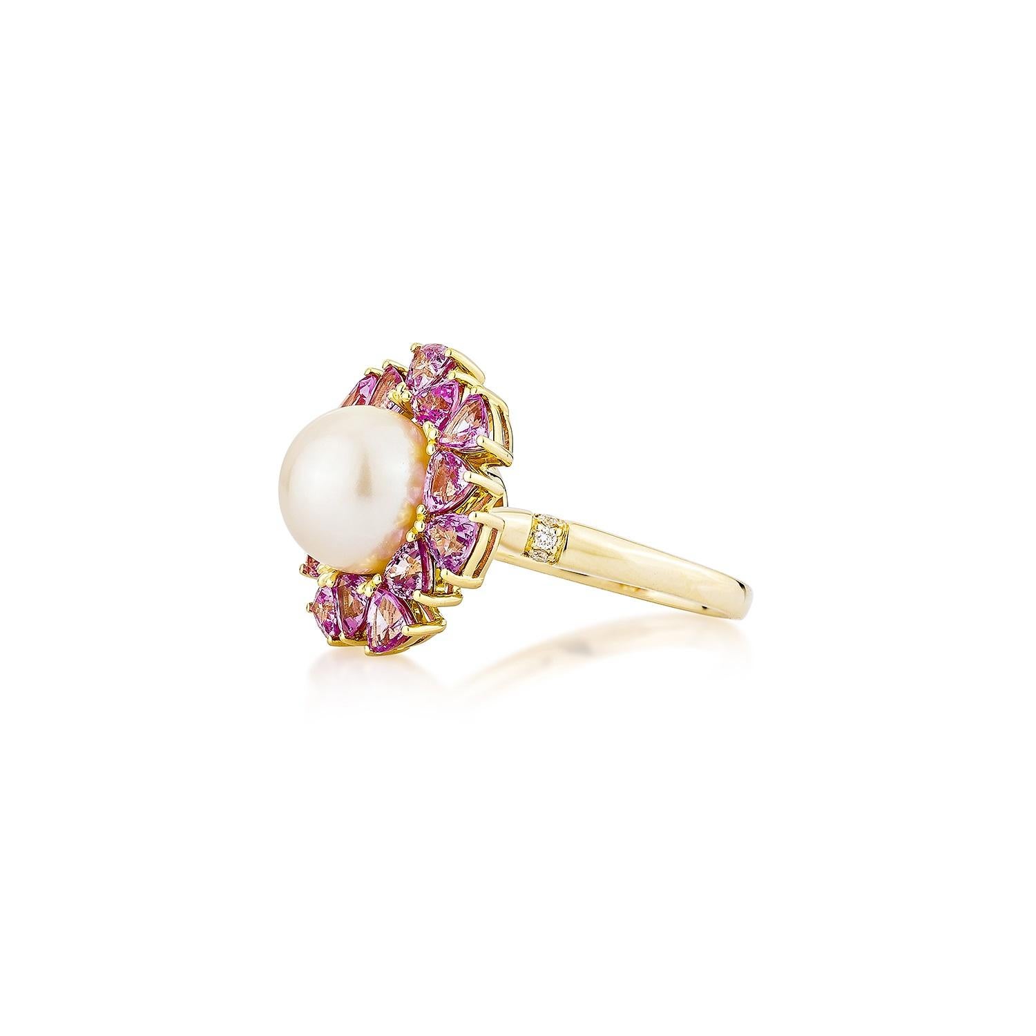 Taglio rotondo Perla Sunita Nahata 6,05ct. Anello fantasia in 18KYG con zaffiro rosa e diamante. in vendita