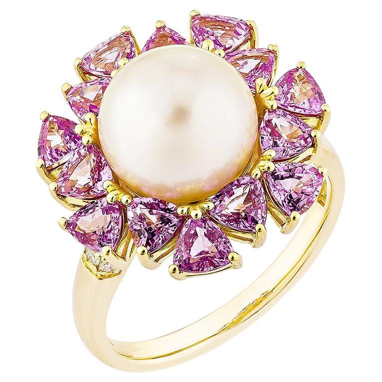 Sunita Nahata Pearl 6.05ct. Fancy Ring in 18KYG with Pink Sapphire & Diamond.