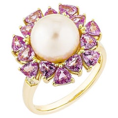 Perla Sunita Nahata 6,05ct. Anillo de Fantasía en 18KYG con Zafiro Rosa y Diamante.