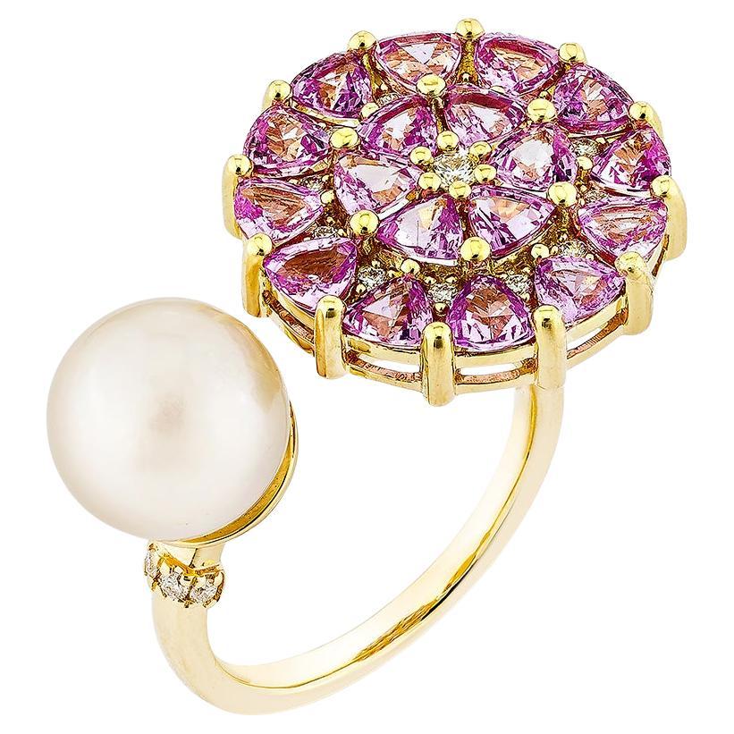 Sunita Nahata Pearl 6.15ct. Fancy Ring in 18KYG with Pink Sapphire & Diamond.
