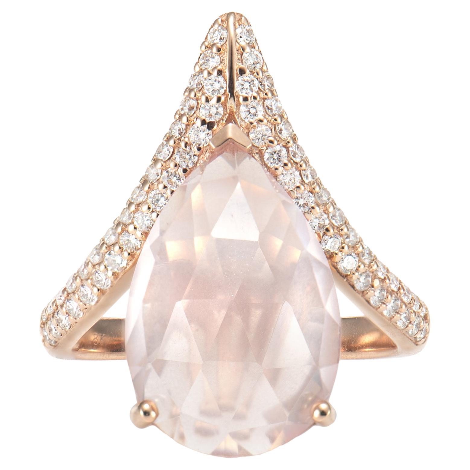 Sunita Nahata Rose Quartz 6.17ct. Fancy Ring in 18KRG with Diamond.