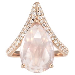 Sunita Nahata Rose Quartz 6.17ct. Fancy Ring in 18KRG with Diamond.