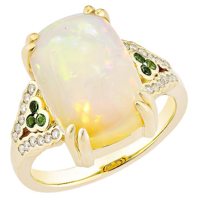 Sunita Nahata Ethiopian Opal 6.20ct. Ring in 18KYG with Tsavorite & Diamond.