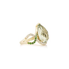 Sunita Nahata Mint Quartz 6.21ct. Ring in 14KWG with Tsavorite and Diamond.