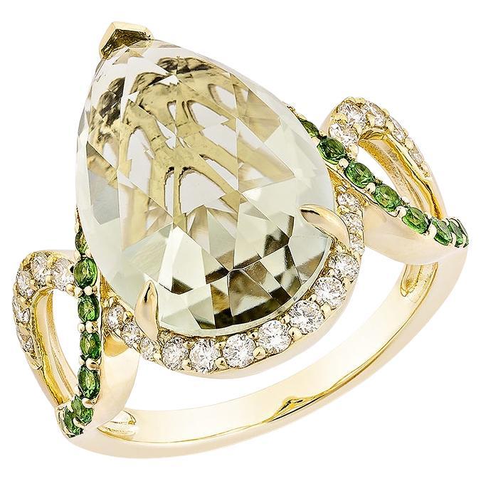 Sunita Nahata Mint Quartz 6.21ct. Ring in 14KWG with Tsavorite and Diamond. For Sale