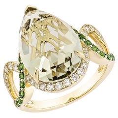 Sunita Nahata Cuarzo menta 6,21ct. Anillo en 14KWG con Tsavorita y Diamante.