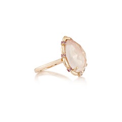 Sunita Nahata Rose Quartz  6.30ct. Ring in 18KRG with Sapphire & White Diamond.