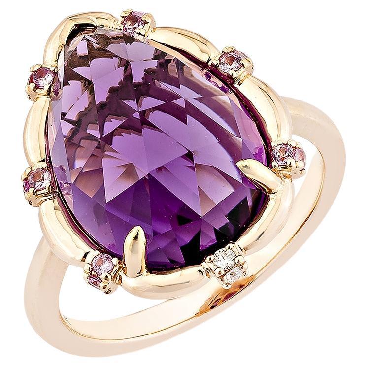 Sunita Nahata Amethyst 6.35ct. Ring in 18KRG with sapphire & White Diamond.