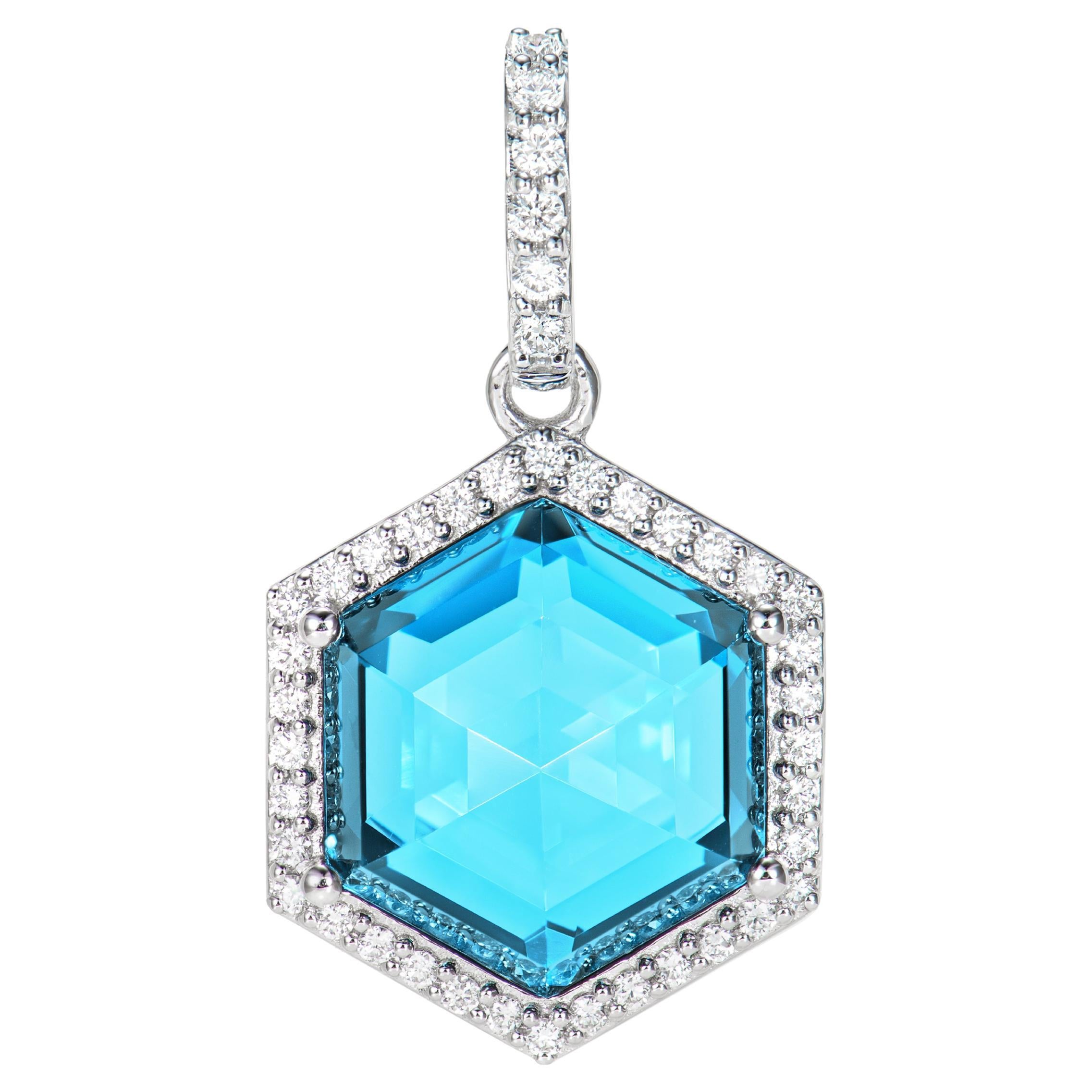 Sunita Nahata Swiss Blue Topaz 6.40ct. Pendant in 18KWG with Diamond.