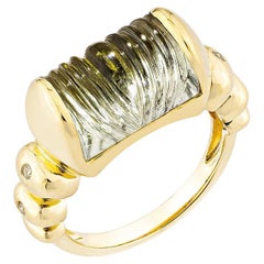 Sunita Nahata Mint Quartz 6.51ct. Fancy Ring in 18KYG with White Diamond.