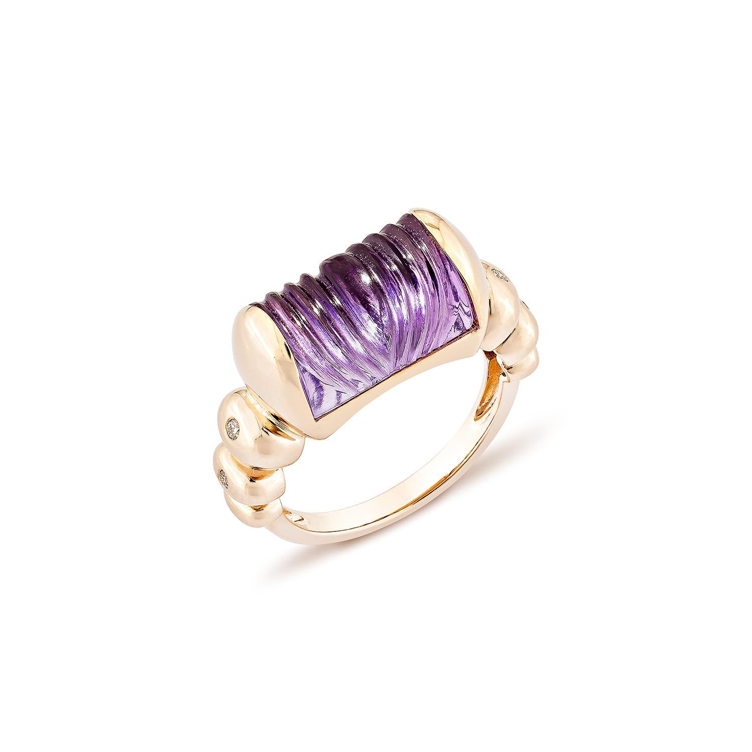 Contemporary Sunita Nahata Amethyst 6.65ct. Fancy Ring in 18KRG with White Diamond. For Sale