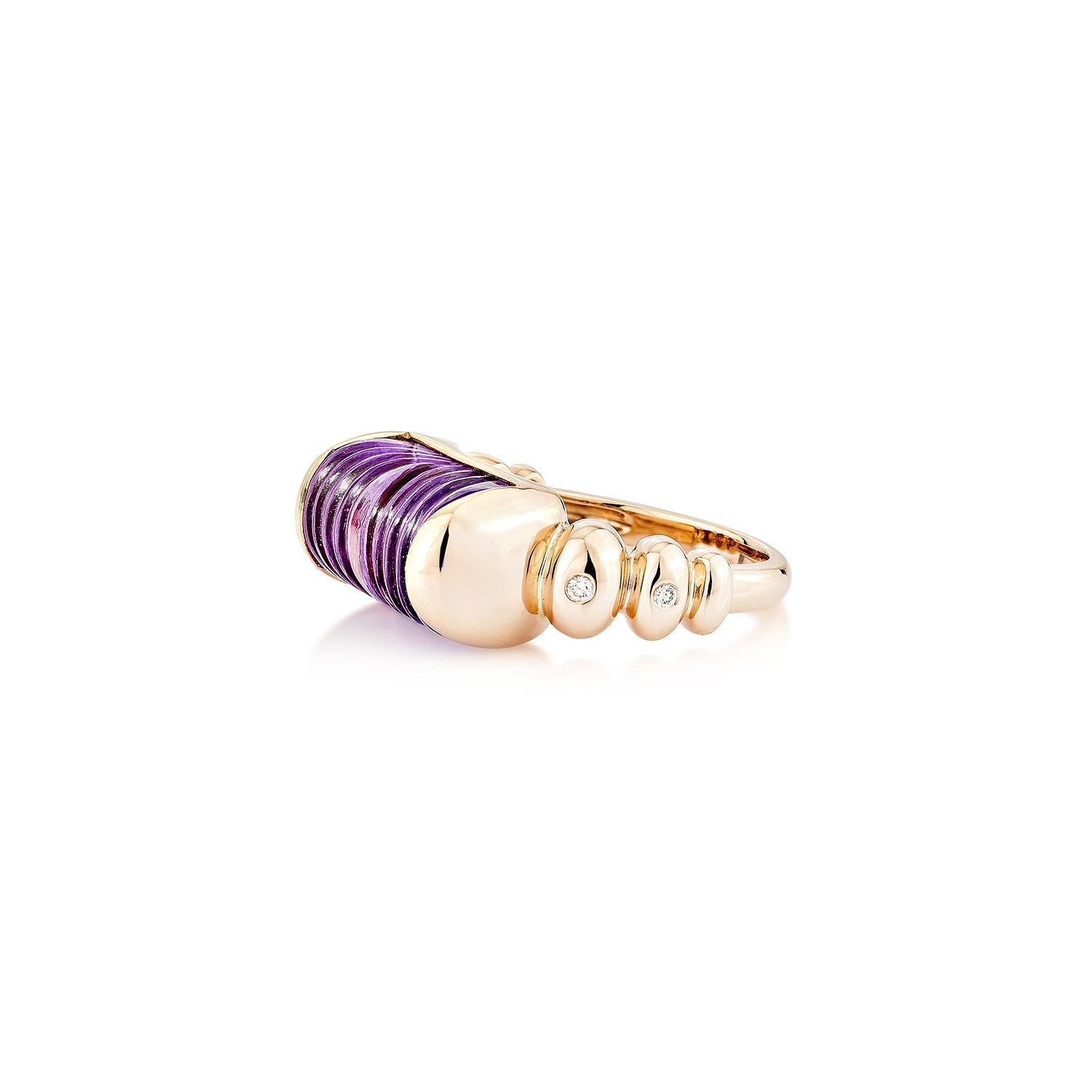 Baguette Cut Sunita Nahata Amethyst 6.65ct. Fancy Ring in 18KRG with White Diamond. For Sale
