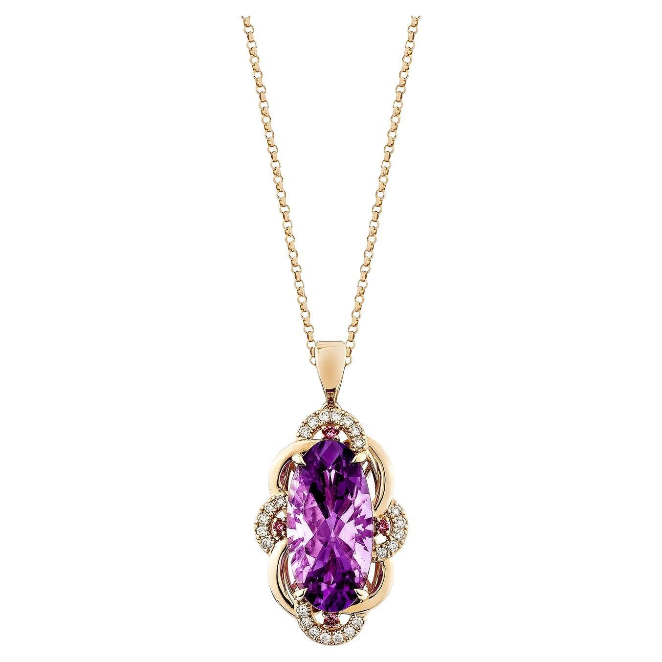 Sunita Nahata Amethyst and Rhodolite 6.68ct. Pendant in 14KRG with Diamond.