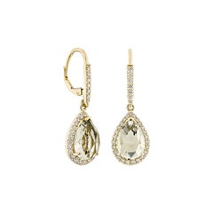Quarzo menta Sunita Nahata 6,70ct. Orecchino a goccia in 14KYG con diamante.