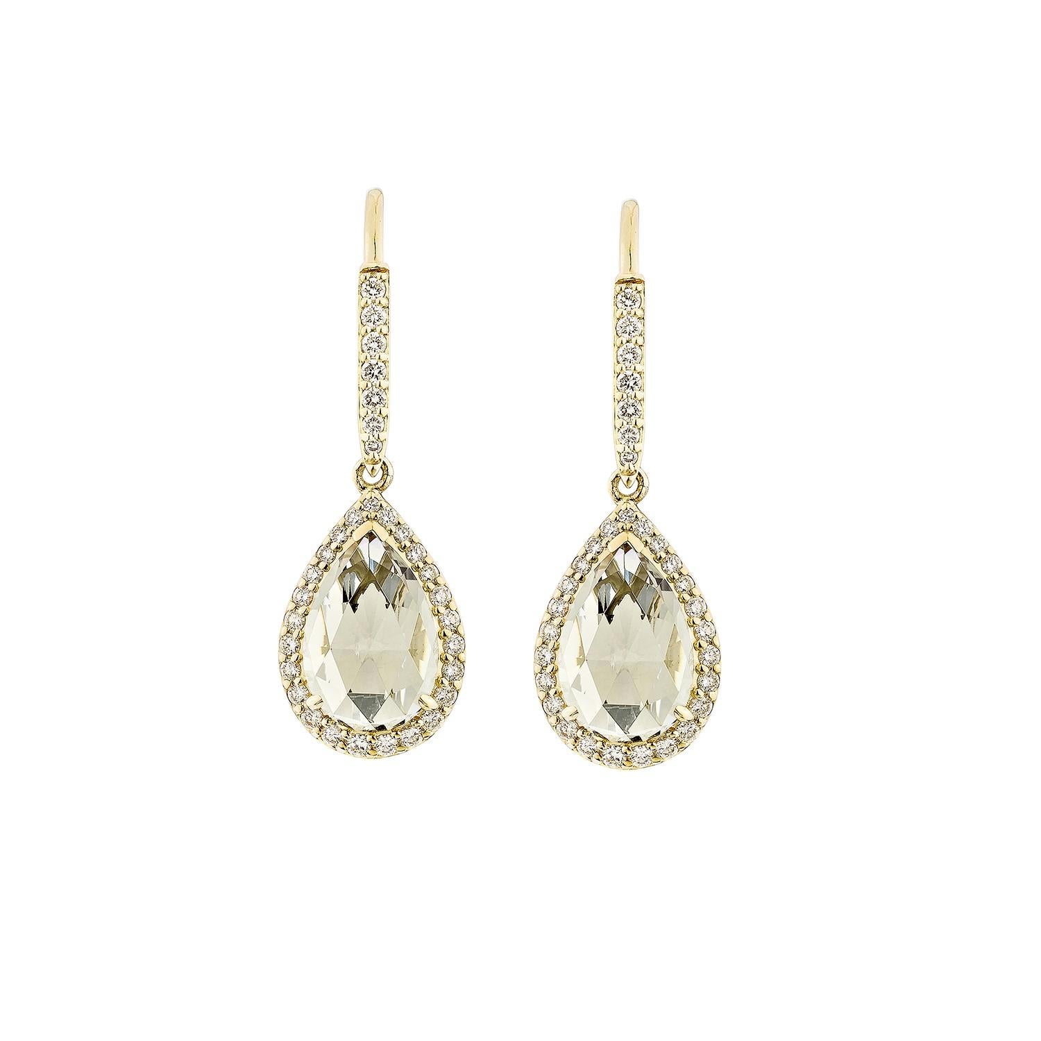 Contemporain Sunita Nahata Quartz menthe 6,70 carats. Boucle d'oreille pendante en 14KYG avec diamant. en vente