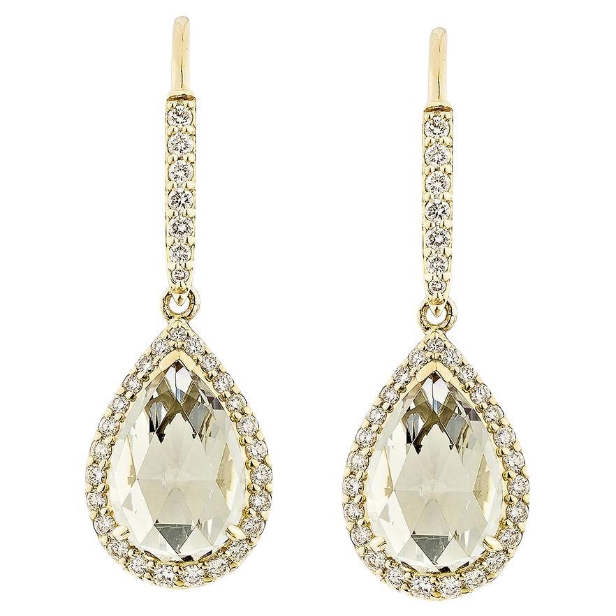 Sunita Nahata Mint Quartz 6.70ct. Drop Earring in 14KYG with Diamond.