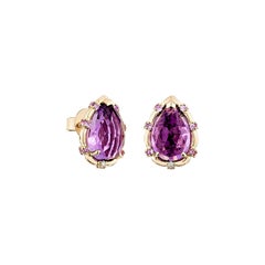 Sunita Nahata Amethyst 6.71ct. Stud Earring in 18KRG with Sapphire & Diamond.