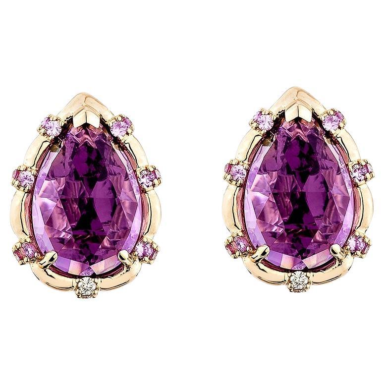 Sunita Nahata Amethyst 6.71ct. Stud Earring in 18KRG with Sapphire & Diamond.