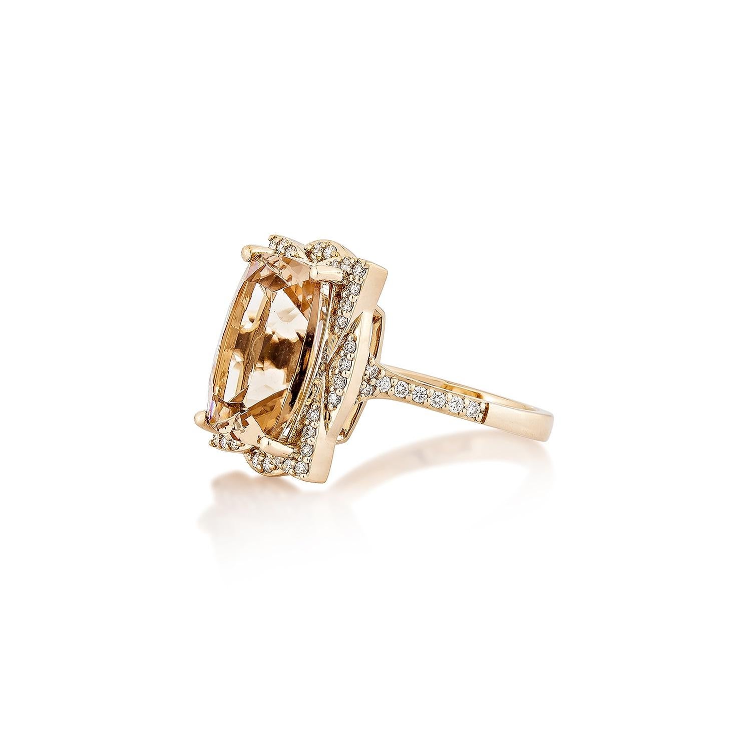 Cushion Cut Sunita Nahata 6.72 Carat Morganite Fancy Ring in 18KRG with Diamond. For Sale