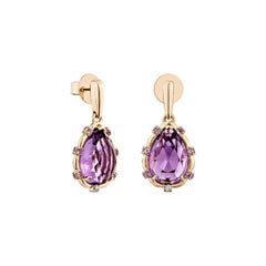 Sunita Nahata Amethyst 6.83ct. Drop Earring in 18KRG with Sapphire & Diamond.