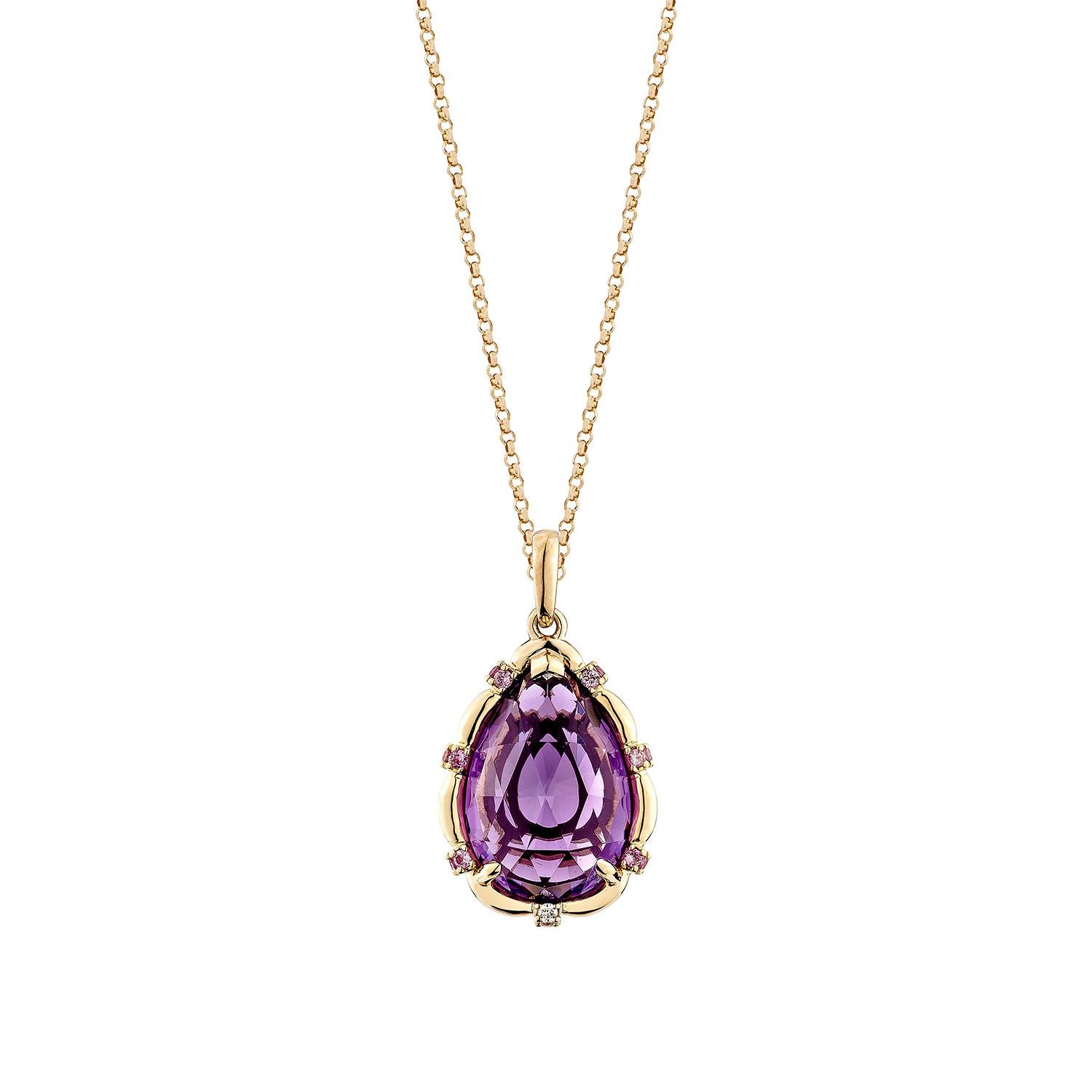 Contemporary Sunita Nahata Amethyst 6.83ct. Pendant in 18KRG with Pink Sapphire & Diamond. For Sale