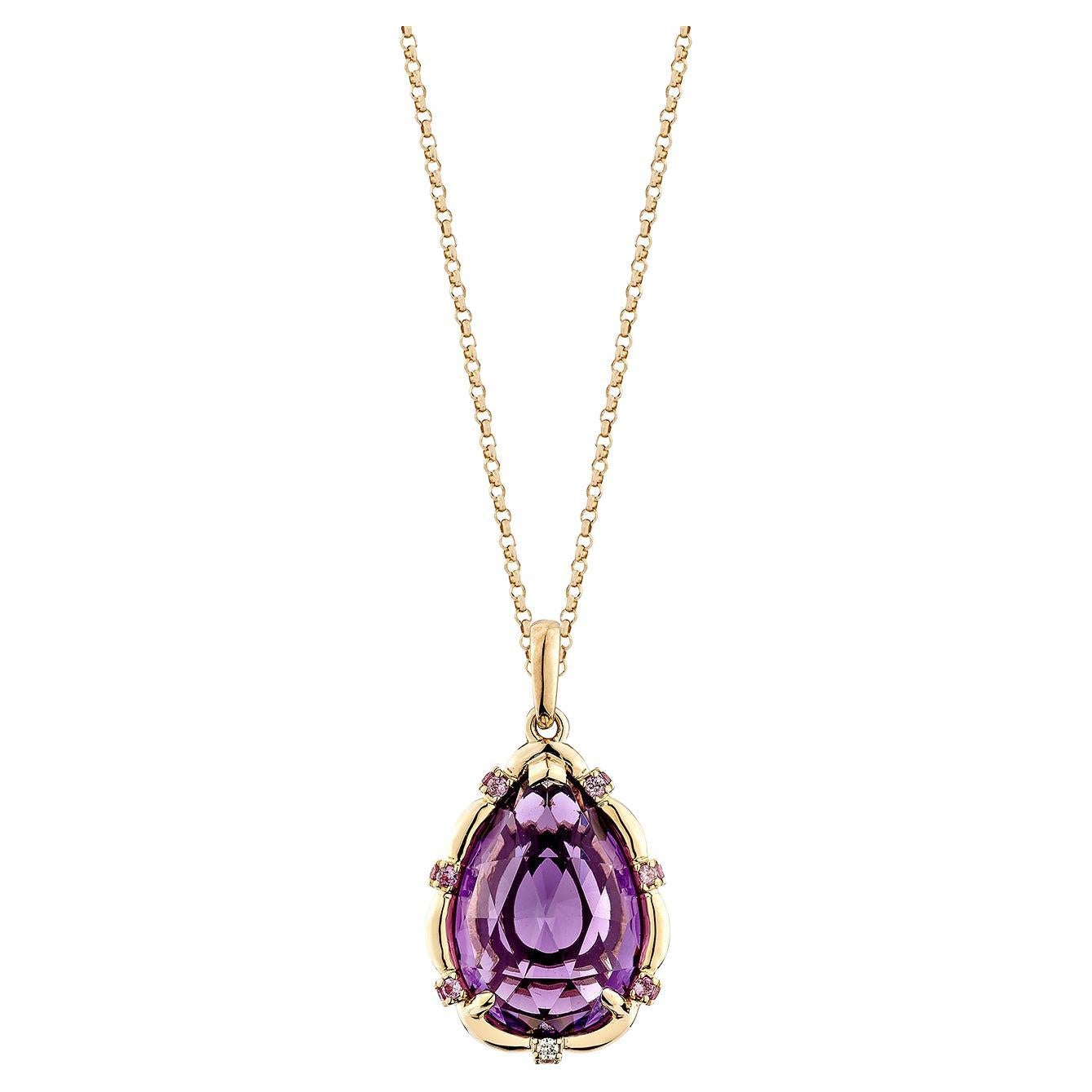 Sunita Nahata Amethyst 6.83ct. Pendant in 18KRG with Pink Sapphire & Diamond.