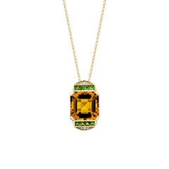Sunita Nahata Citrine & Tsavorite 6.90ct. Pendant in 14KYG with Diamond.