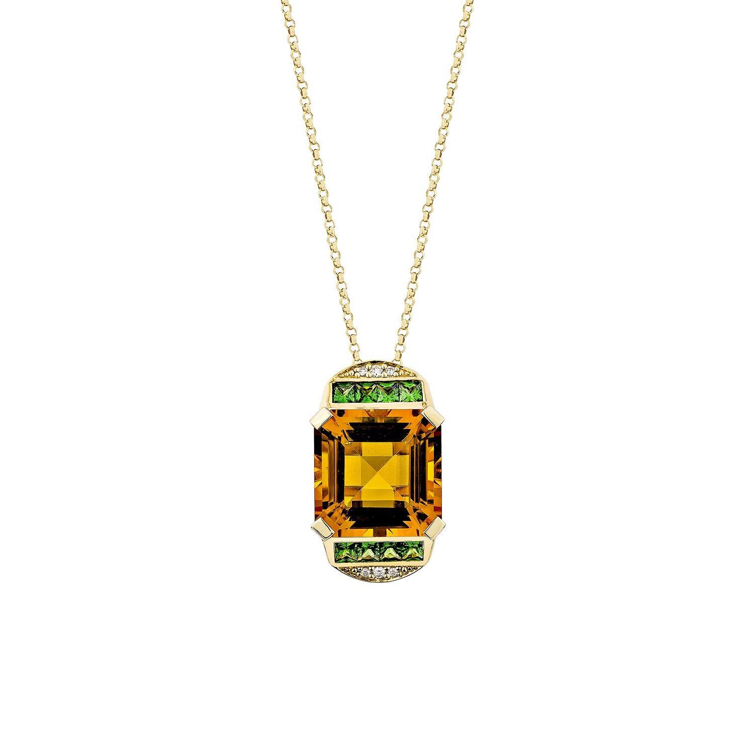Contemporaneo Sunita Nahata Citrino e Tsavorite 6.90ct. Ciondolo in 14KYG con diamante. in vendita