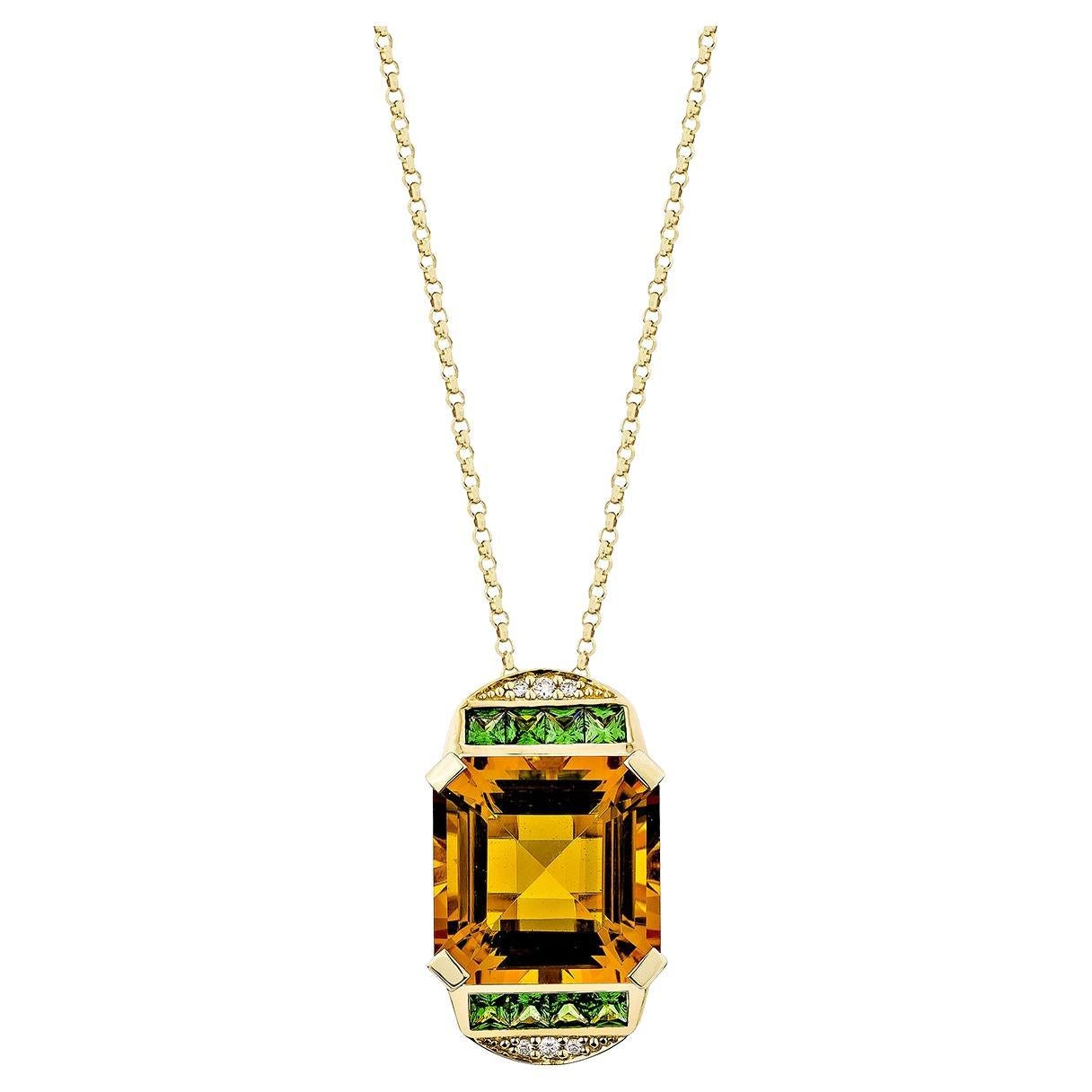 Sunita Nahata Citrino e Tsavorite 6.90ct. Ciondolo in 14KYG con diamante.