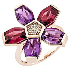 Sunita Nahata Ametista e Rodolite 7,03ct. Anello fantasia in 14KRG con diamante.