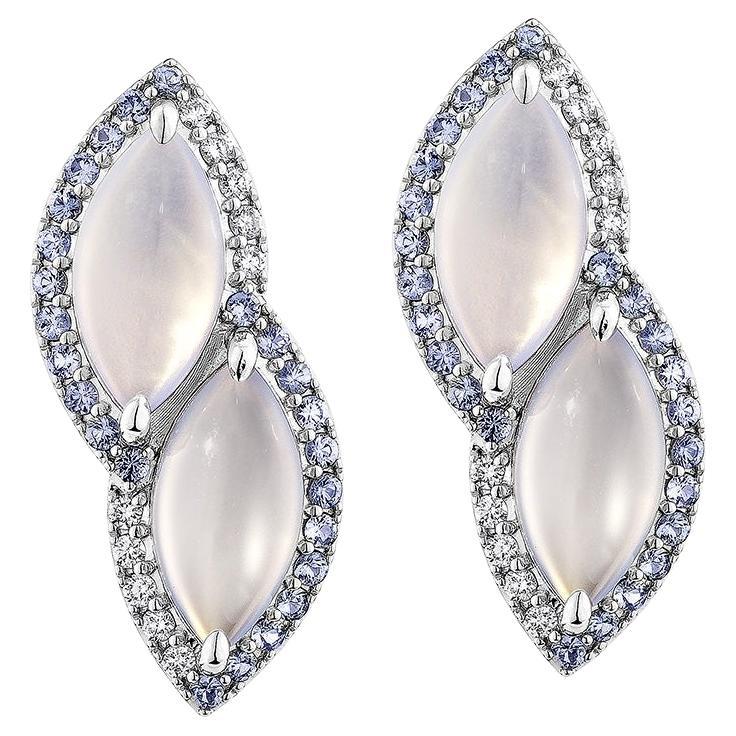 Sunita Nahata Chalcedony & Sapphire 7.15ct. Earrings in 18KWG with Diamond. For Sale