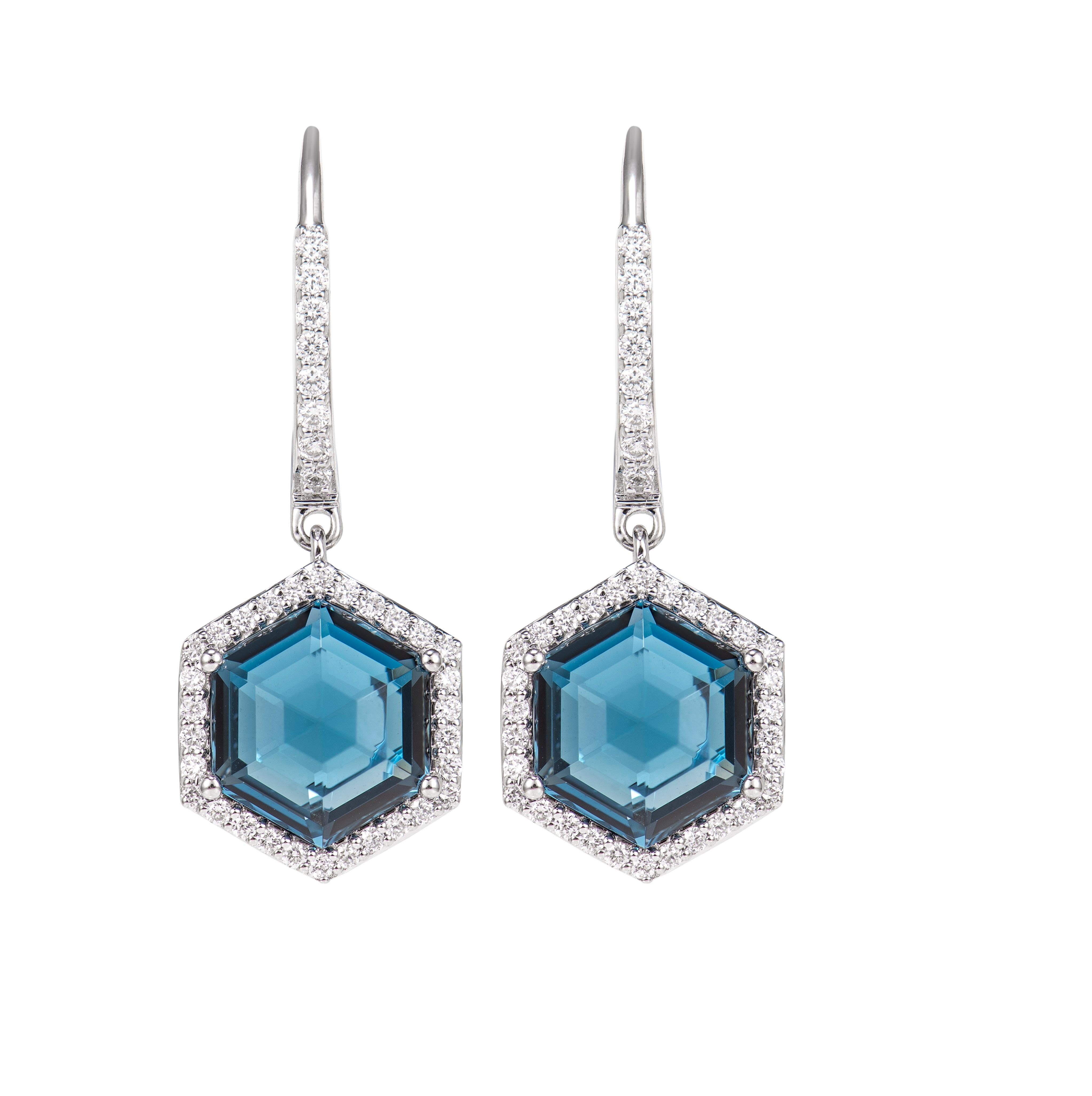 Sunita Nahata London Blauer Topas 7.25 Karat. Tropfenohrringe aus 18KWG mit Diamanten. (Zeitgenössisch) im Angebot