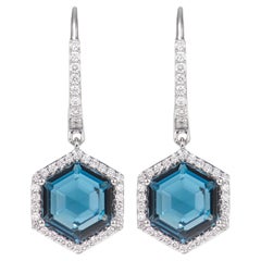 Sunita Nahata London Blue Topaz 7.25ct. Drop Earrings in 18KWG with Diamond.