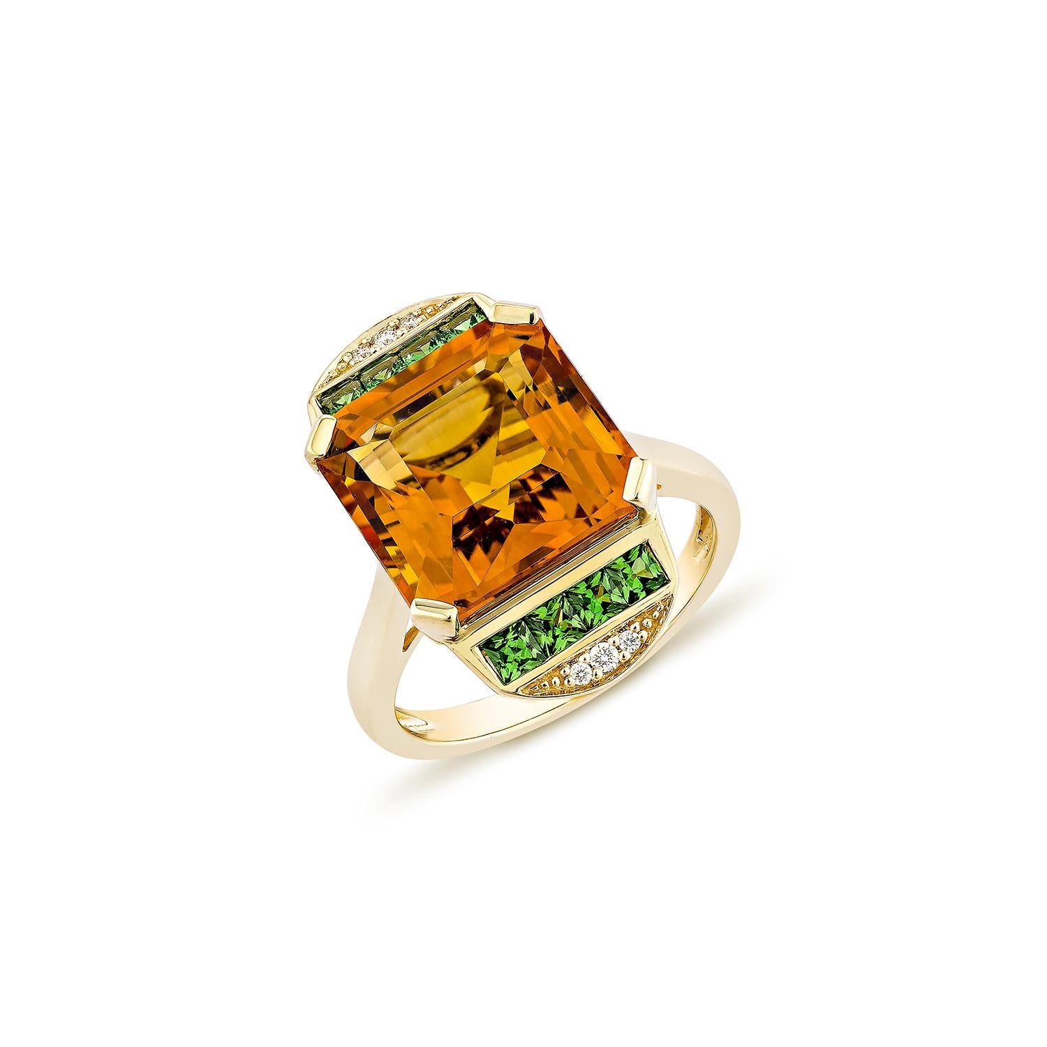 Sunita Nahata Citrin & Tsavorit 7.26ct. Fancy Ring in 14KYG mit Diamant. (Zeitgenössisch) im Angebot