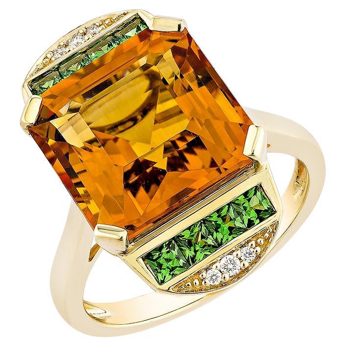 Sunita Nahata Citrine & Tsavorite 7.26ct. Fancy Ring in 14KYG with Diamond.