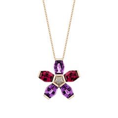 Sunita Nahata Amethyst & Rhodolite 7.29ct. Pendant in 14KRG with Diamond.