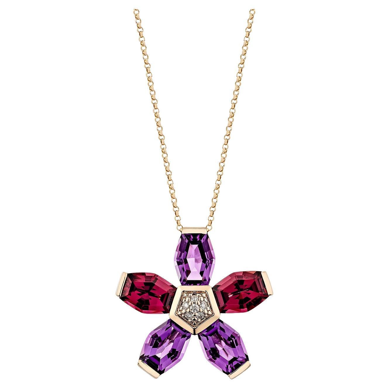Sunita Nahata Ametista e Rodolite 7,29ct. Anello fantasia in 14KRG con diamante.