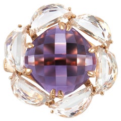 Sunita Nahata Amethyst 7.39ct. Fancy Ring in 18KRG with Topaz & Diamond.