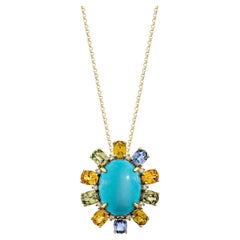 Sunita Nahata, turquoise et saphirs mélangés 7,39 carats Pendentif en 18 carats avec diamants.