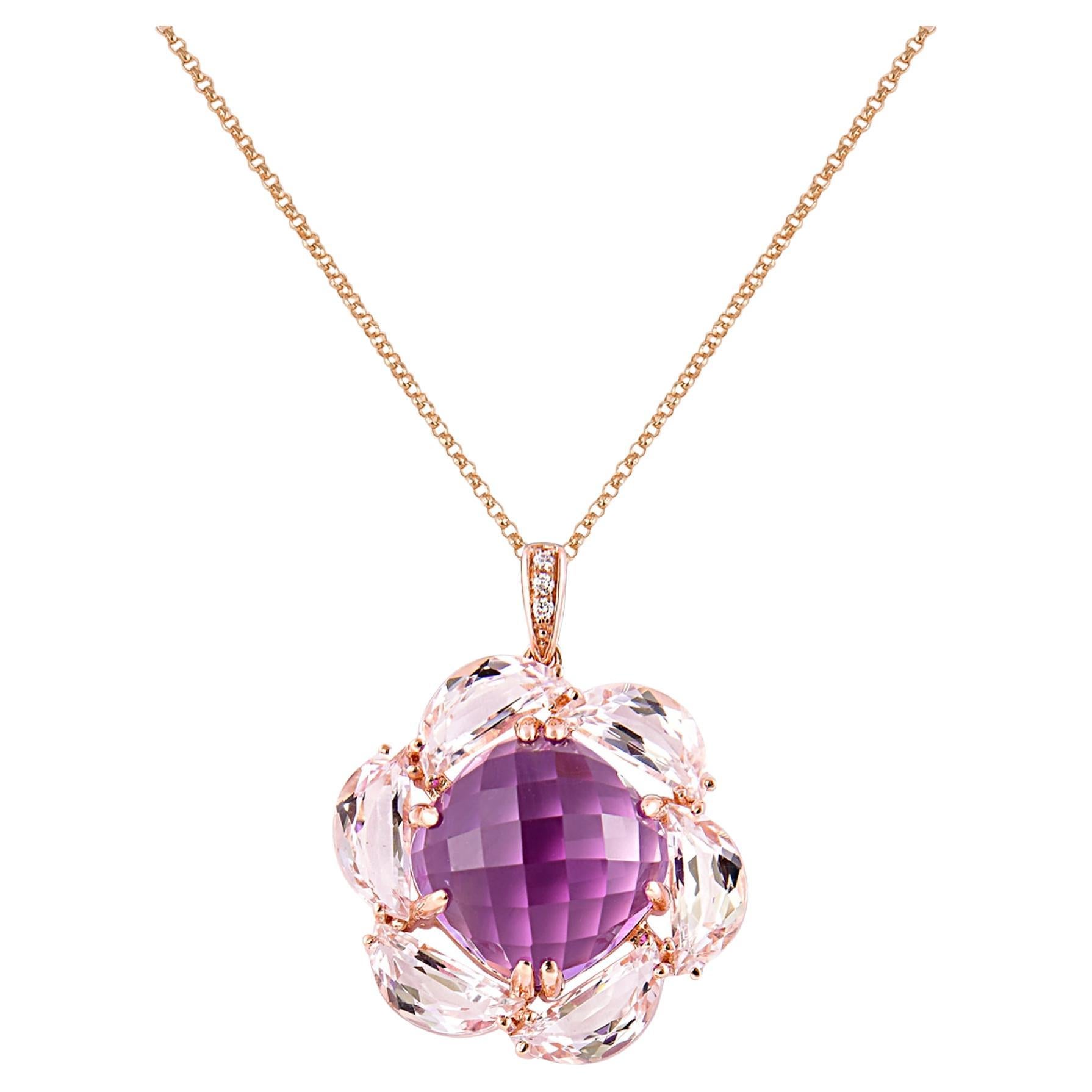 Sunita Nahata Amethyst 7.42ct. Pendant in 18KRG with Topaz & Diamond.