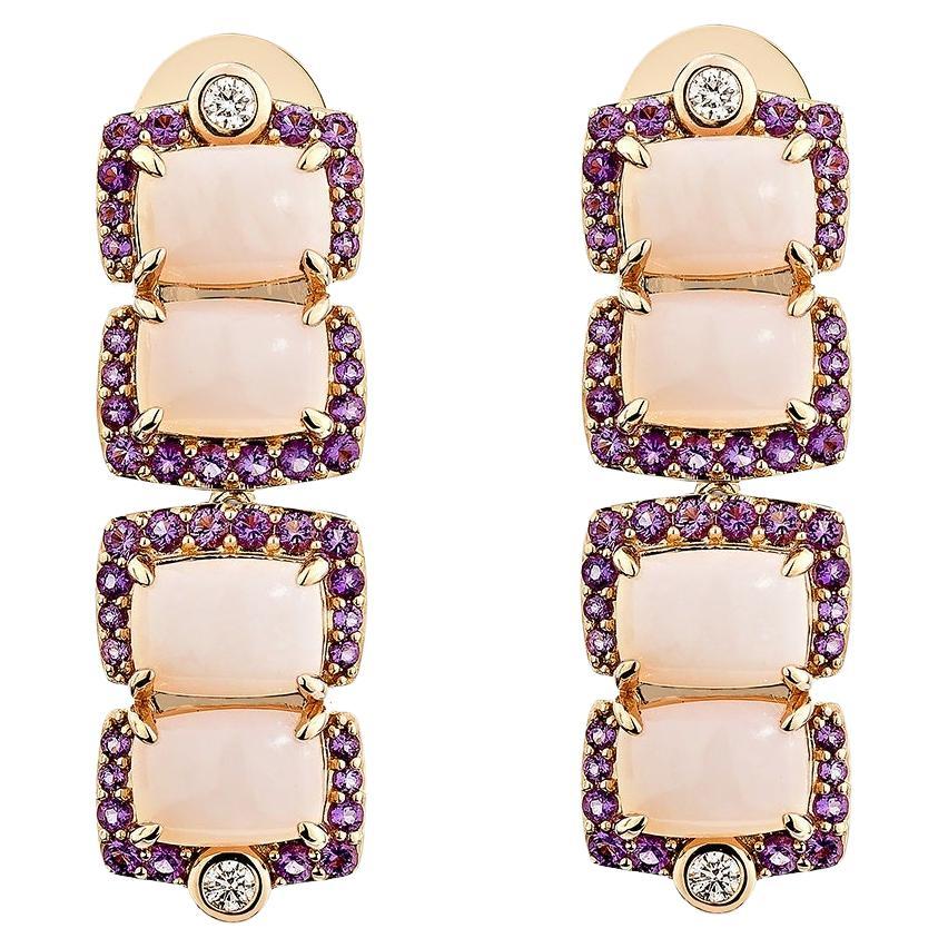 Sunita Nahata Pink Opal & Amethyst 7.48ct. Earrings in 18KRG with Diamond.