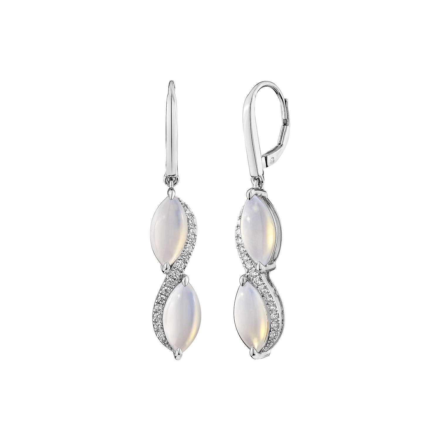 Marquise Cut Sunita Nahata Blue Chalcedony 7.56ct. Earrings in 14KWG with Diamond. For Sale