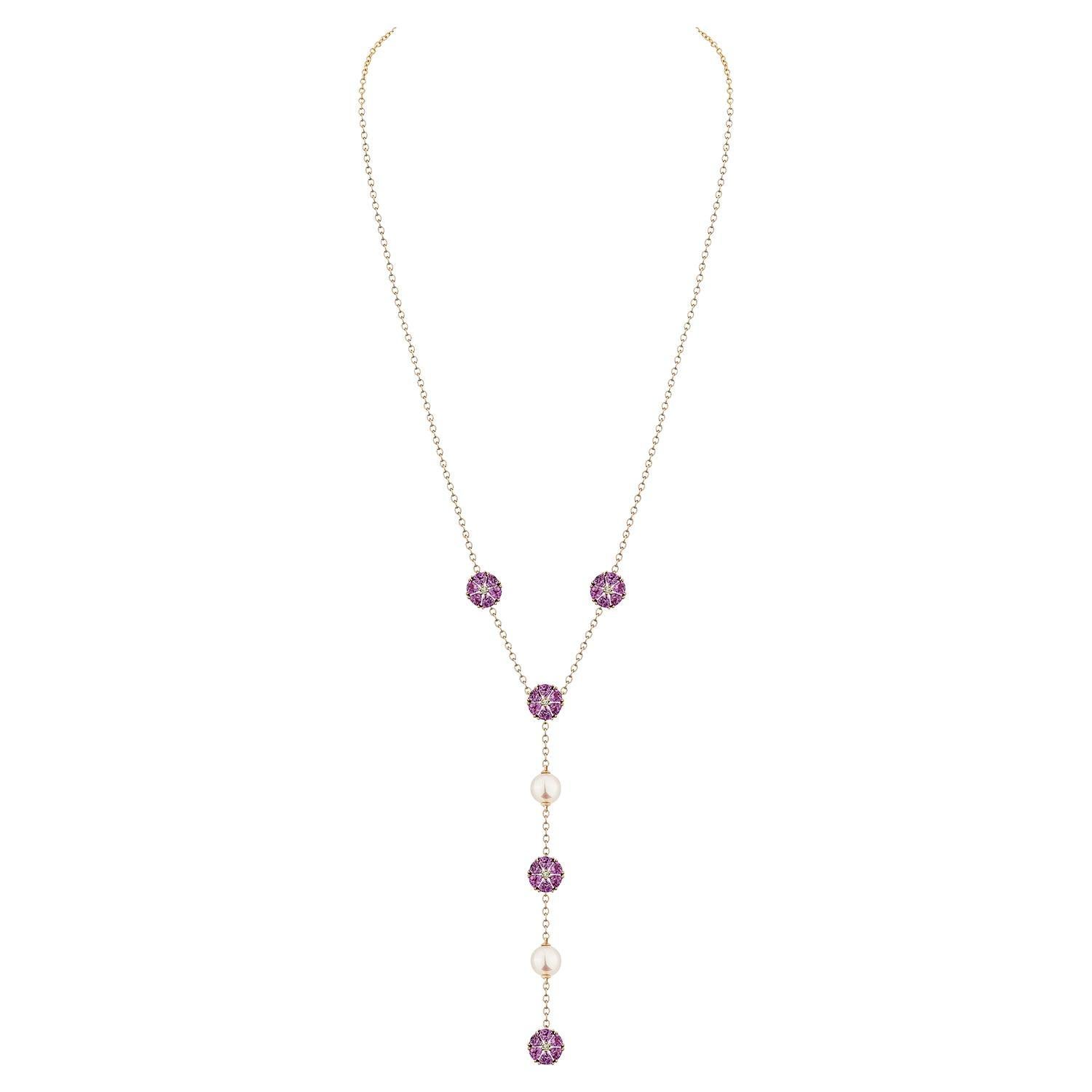 Sunita Nahata Pearl & Pink sapphire 7.93ct. Necklace in 18KRG with Diamond.