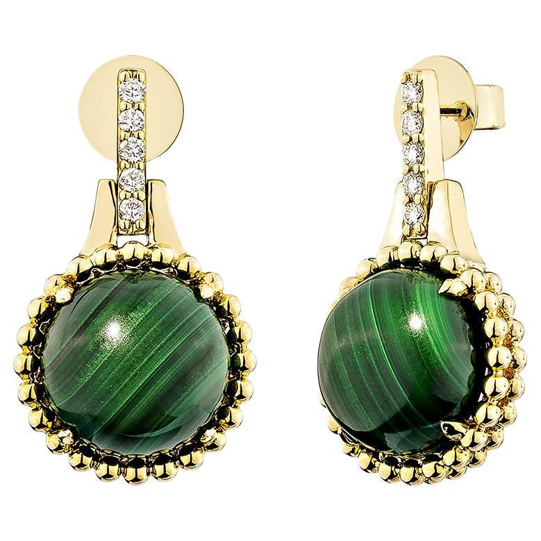 Sunita Nahata Malachite 8.03ct. Drop Earrings in 14KYG with Diamond.