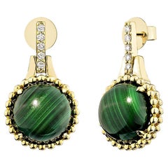 Sunita Nahata Malachite 8.03ct. Drop Earrings in 14KYG with Diamond.
